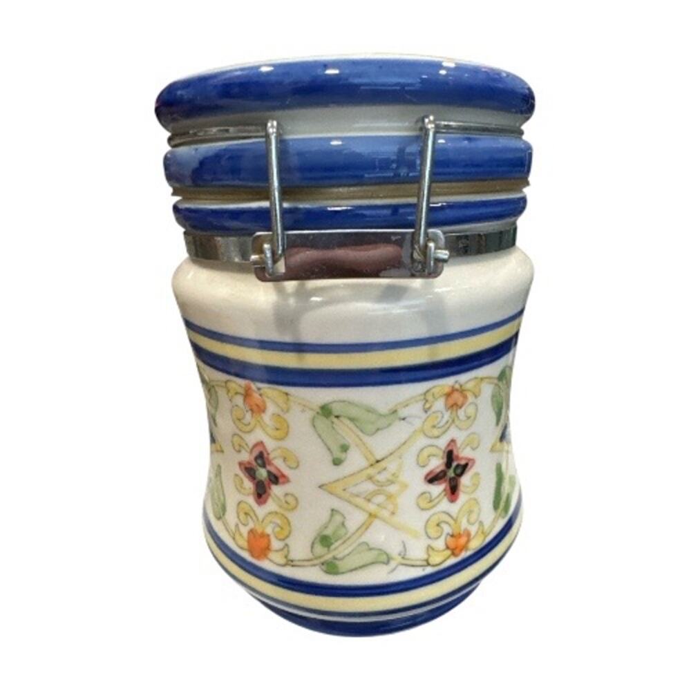 Vintage Floral Print Porcelain Canister Tight Clamp Lid - Picture 6 of 10